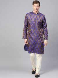 SOJANYA Woven Design Mandarin Collar Silk Cotton Angrakha Kurta