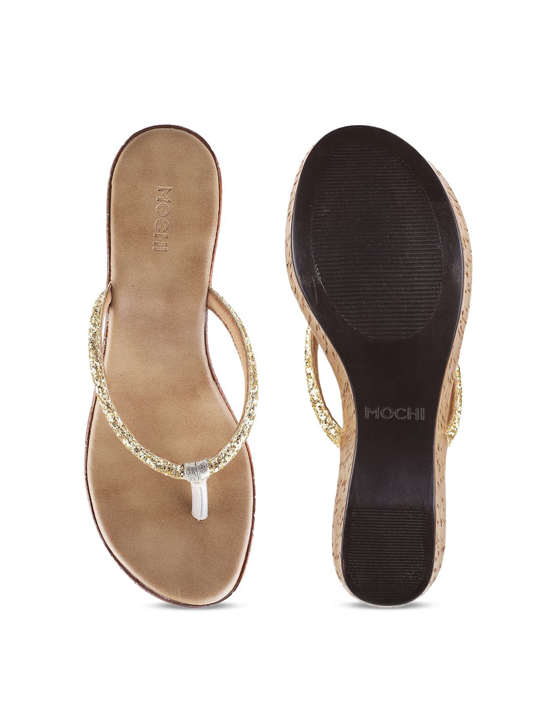 Mochi Gold-Toned Embellished Wedge Sandals
