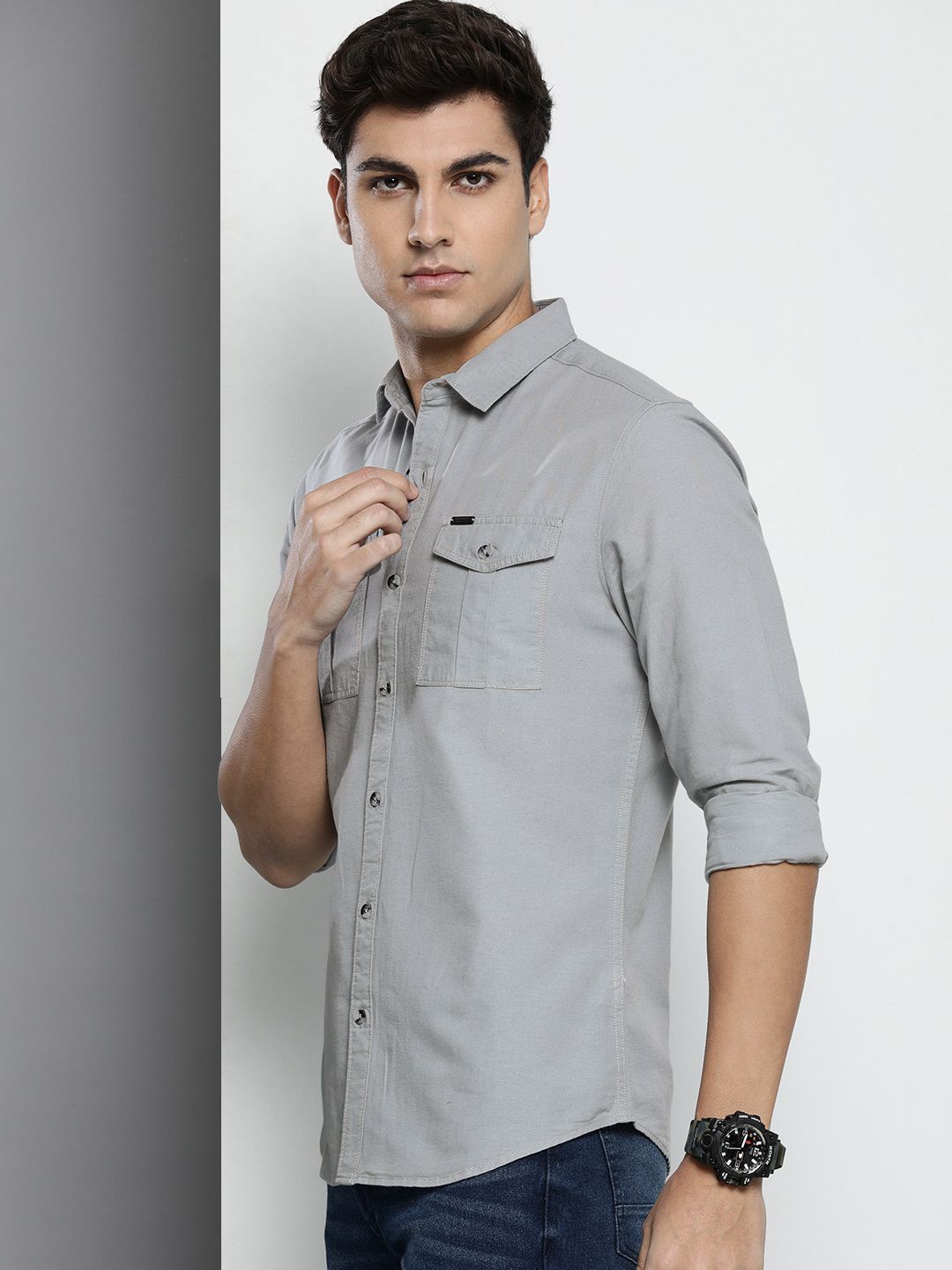 The Indian Garage Co Men Grey Solid Casual Shirt