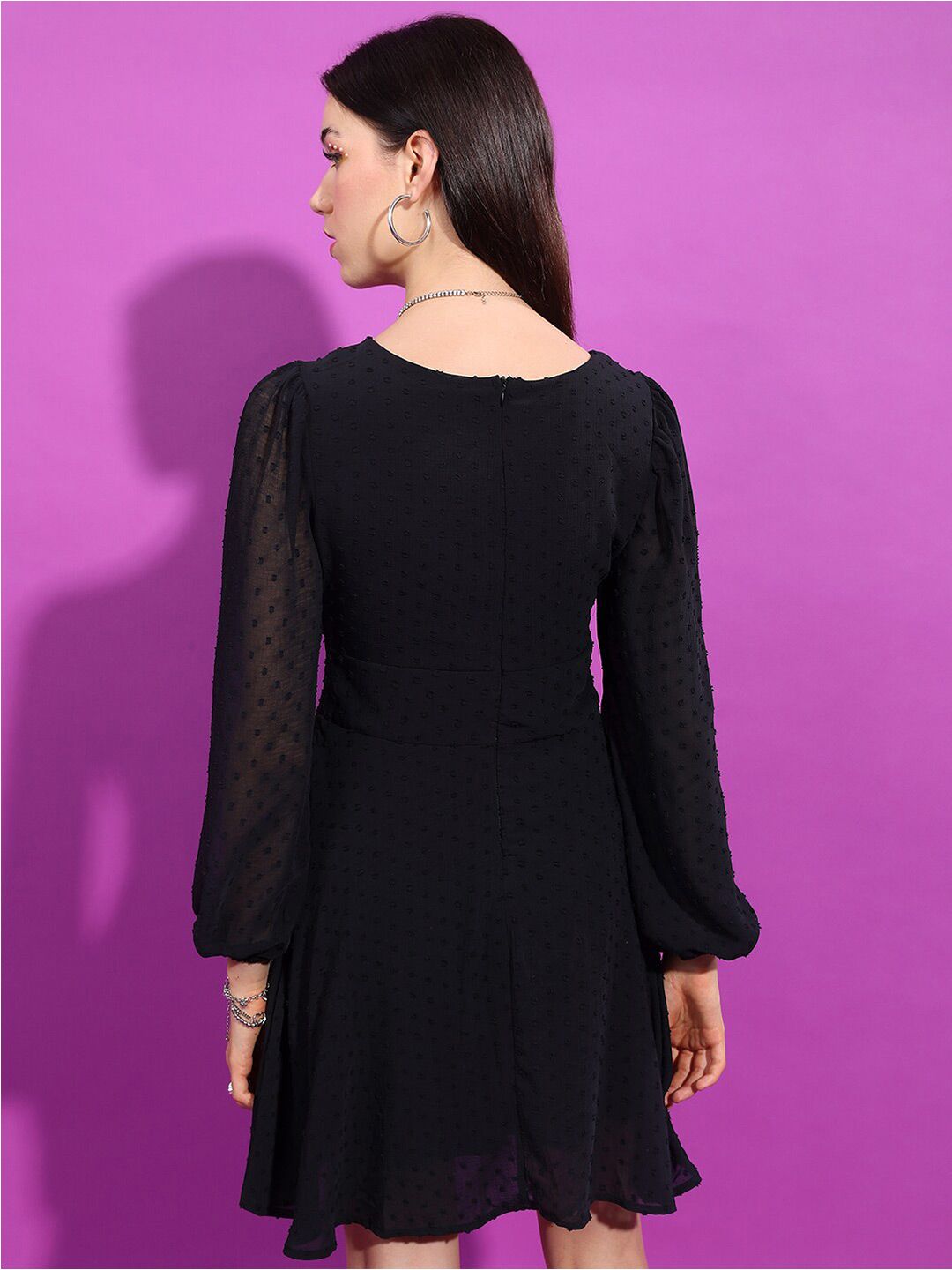 Tokyo Talkies Black Puff Sleeve Empire Dress