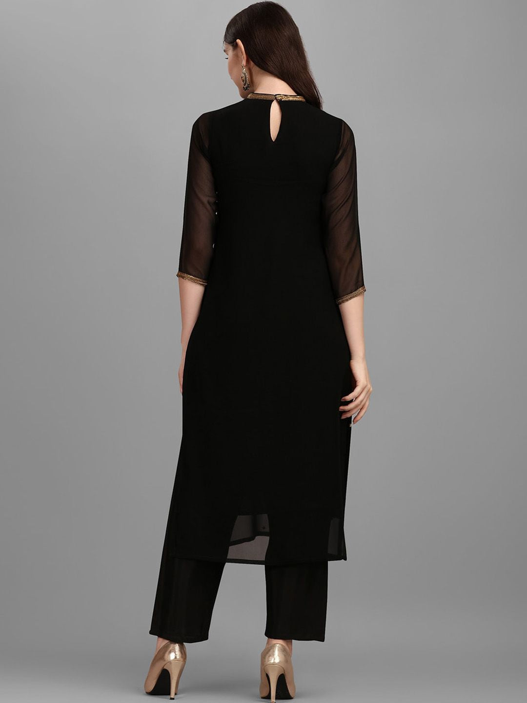 KALINI Floral Embellished Regular Straight Kurta With Trousers