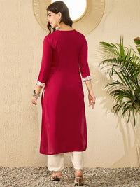 KALINI Floral Embroidered Round Neck Chikankari Straight Kurta