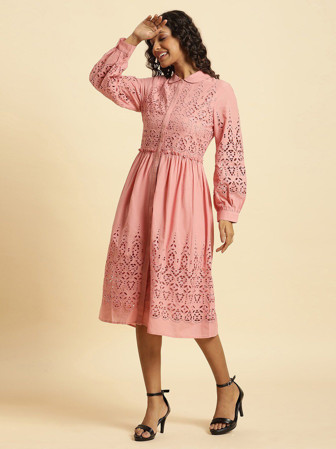 W Self Design Cotton A Line Dress