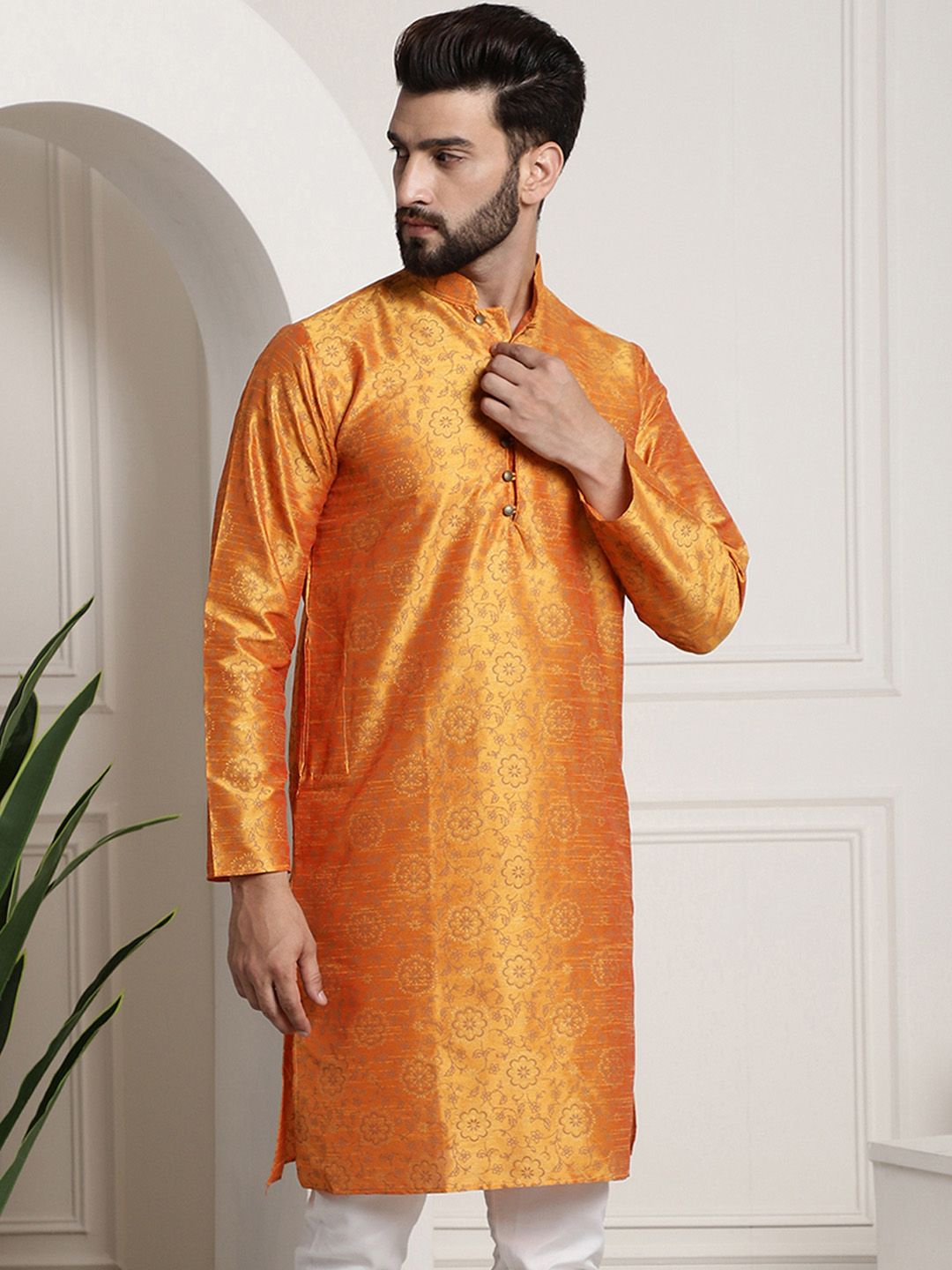 SOJANYA Floral Printed Mandarin Collar Lengan panjang Kurta Lurus