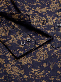Anouk Men Navy Blue & Beige Floral Printed Straight Short Kurta