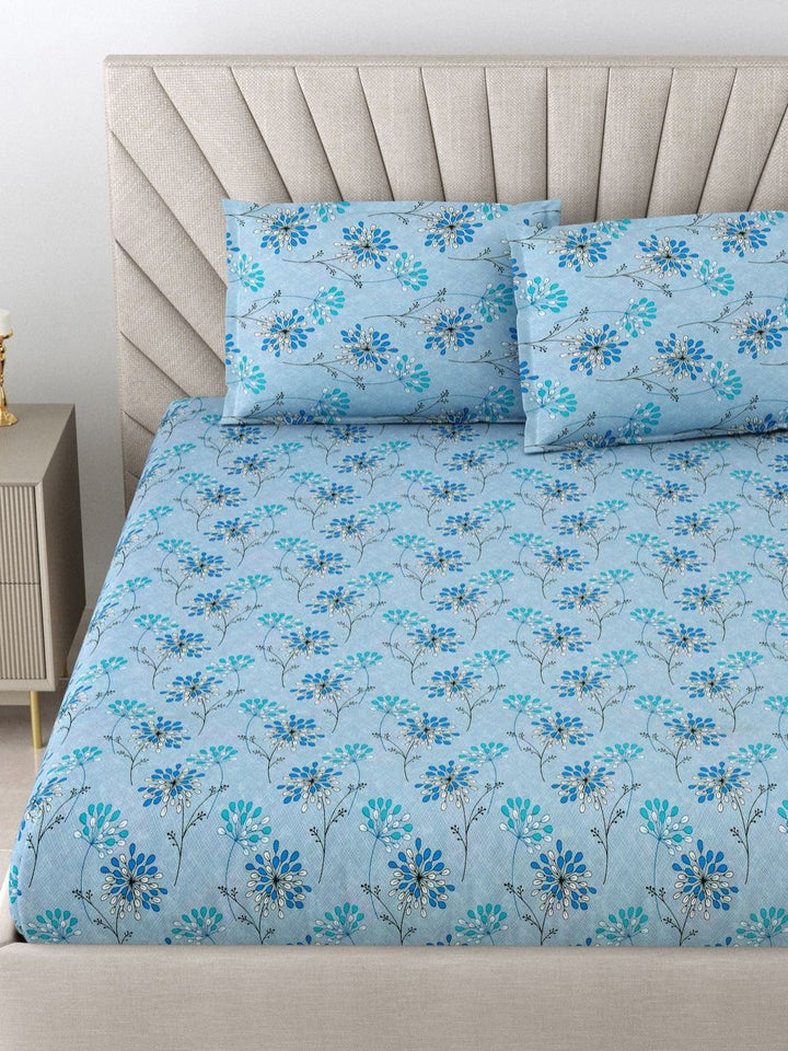 BOMBAY DYEING Epigram Grey Printed Pure Cotton 120 TC Queen Bedsheet Set 2.24 m X 2.54 m