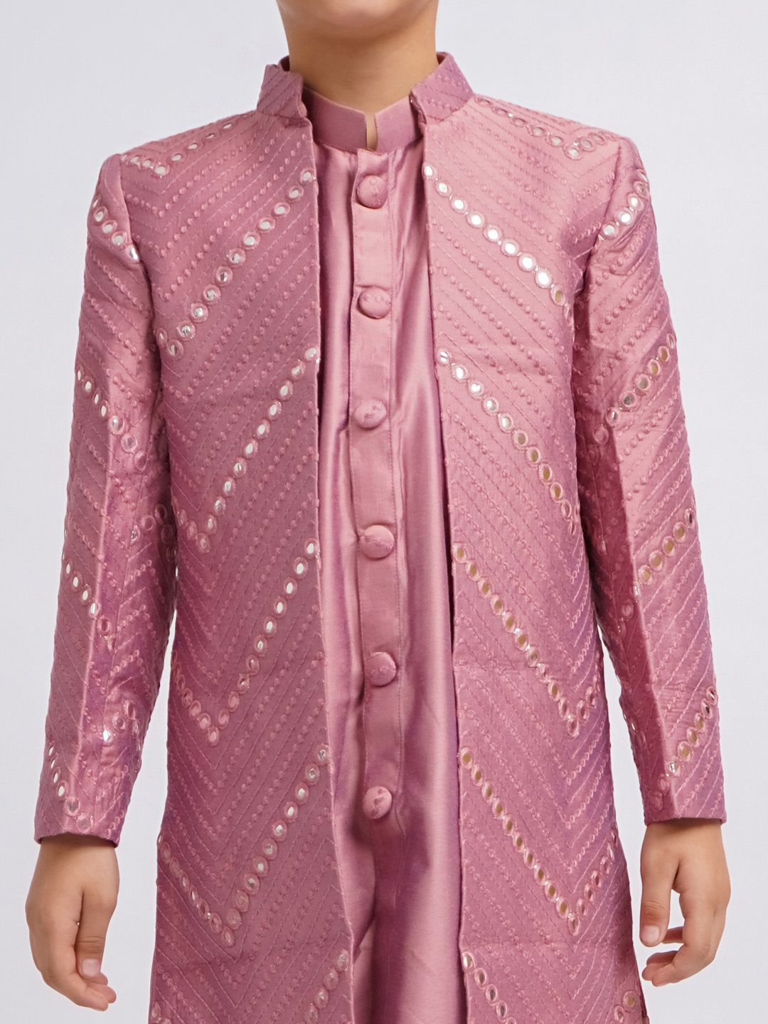 Vastramay Boys Mirror Work Sherwani Over Kurta Pajama