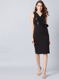 Athena Black Embellished Sheath Dress