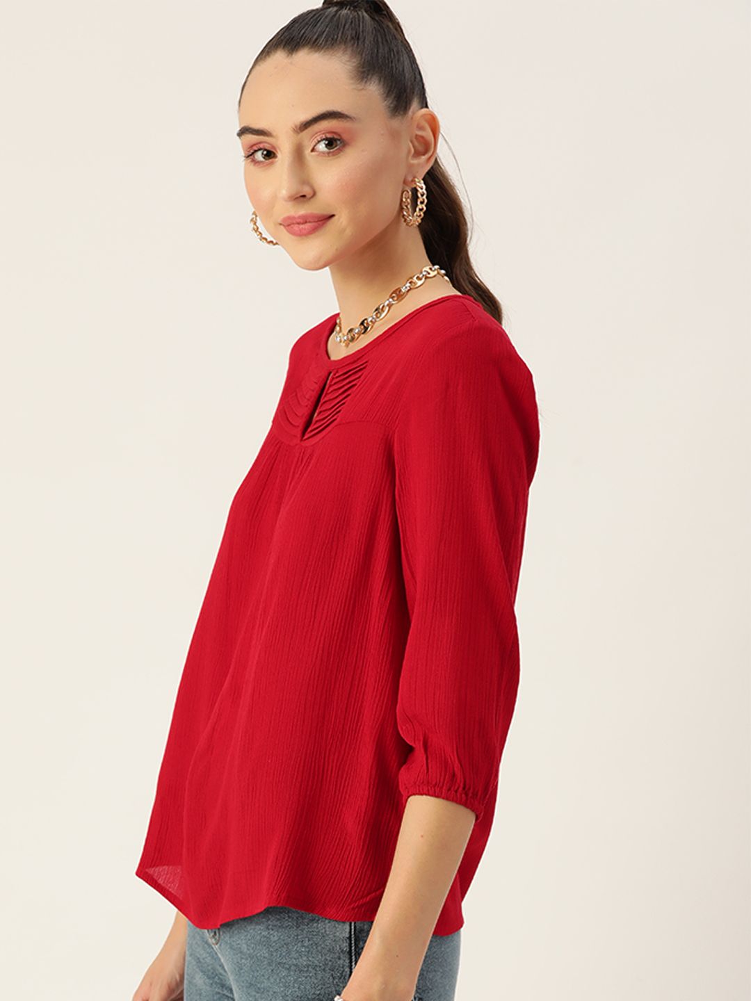 DressBerry Red Keyhole Neck Woven Top