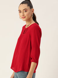 DressBerry Red Keyhole Neck Woven Top