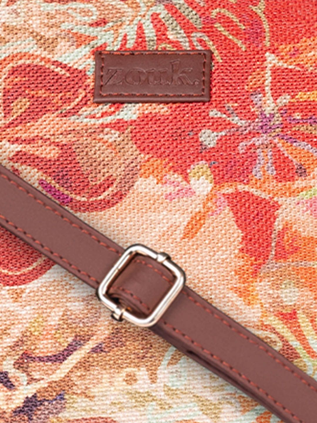 ZOUK =Floral Printed Structured Jute Handheld Bag