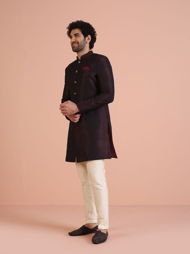KISAH Men Self-Design Cotton Indowestern Sherwani Trouser Set