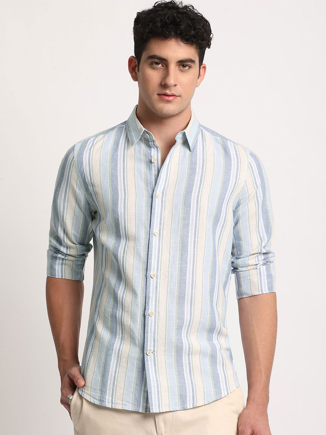 THE BEAR HOUSE Men Striped Slim Fit Spread Collar Casual Shirts
