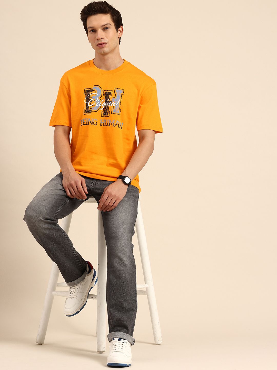 Being Human Pure Cotton Brand Logo Printed Relaxed Fit T-shirt