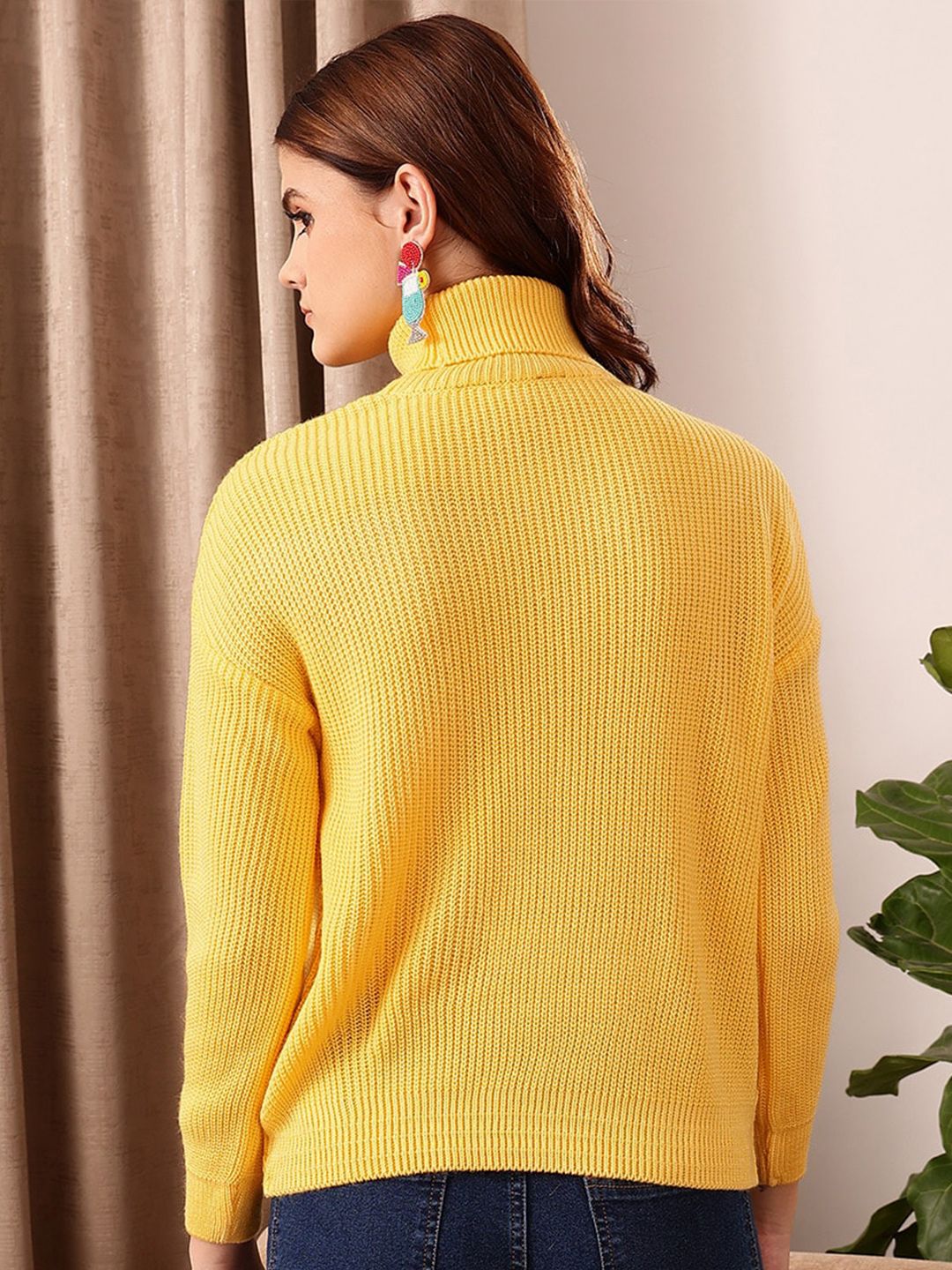 STREET 9 Yellow Ribbed Turtle Neck Acrylic Pullover Sweater