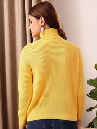 STREET 9 Yellow Ribbed Turtle Neck Acrylic Pullover Sweater