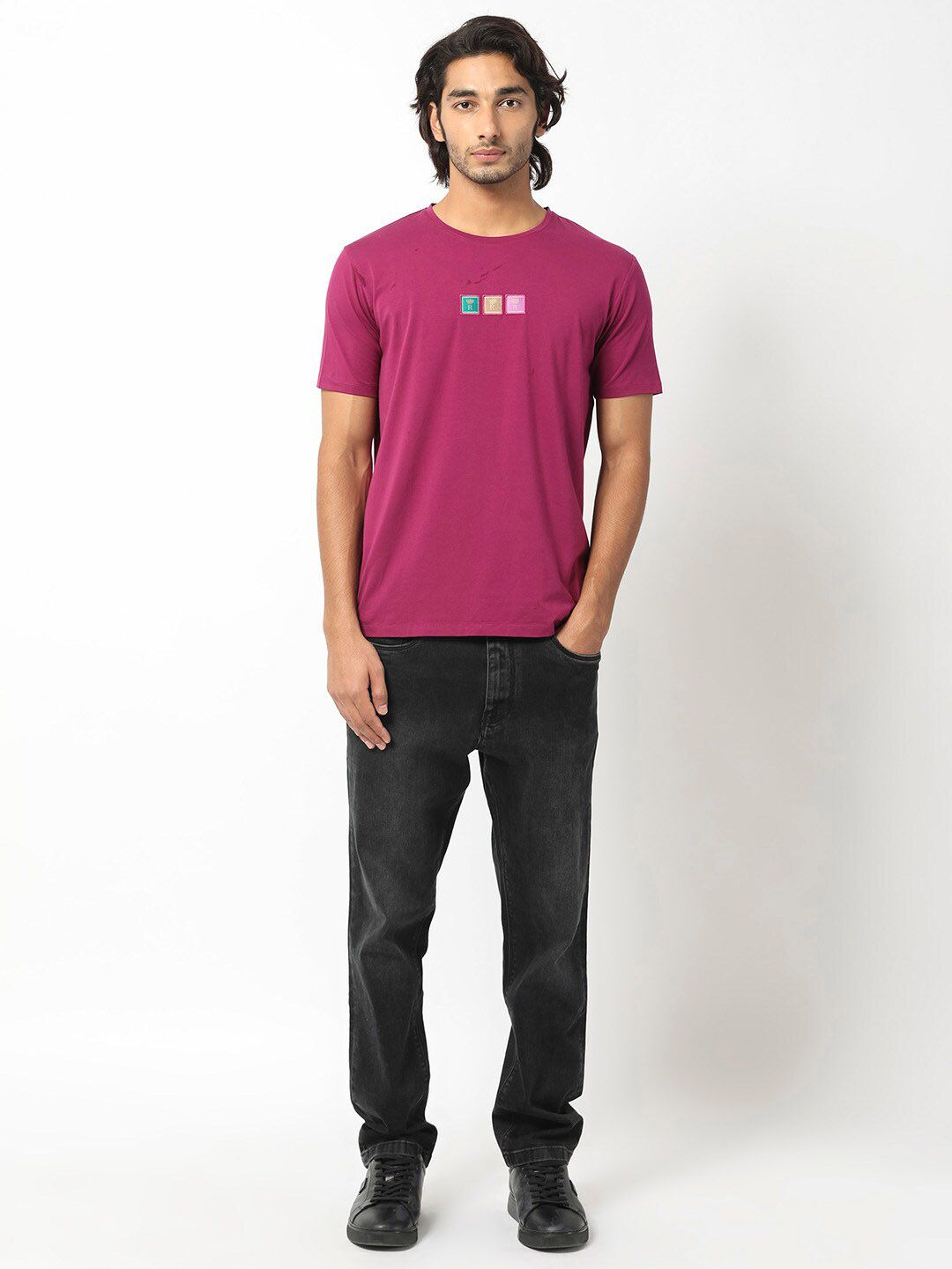 RARE RABBIT Men Palp Cotton Slim Fit T-Shirt