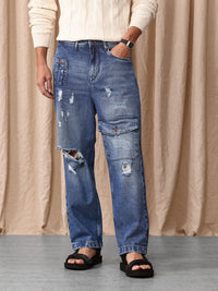 Mr Bowerbird Men Pure Cotton Oversized Fit Mildly Distressed Heavy Fade Cargo Style Jeans