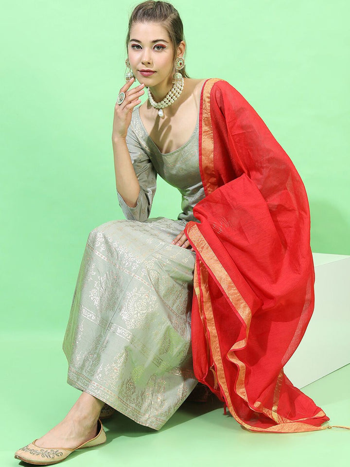 Vishudh Women Green Ethnic Maxi Dress