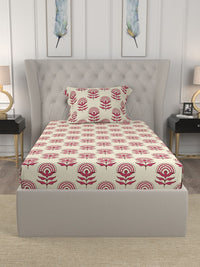 URBAN SPACE Florabell Cherry Red 200 TC Floral Single Bedsheet