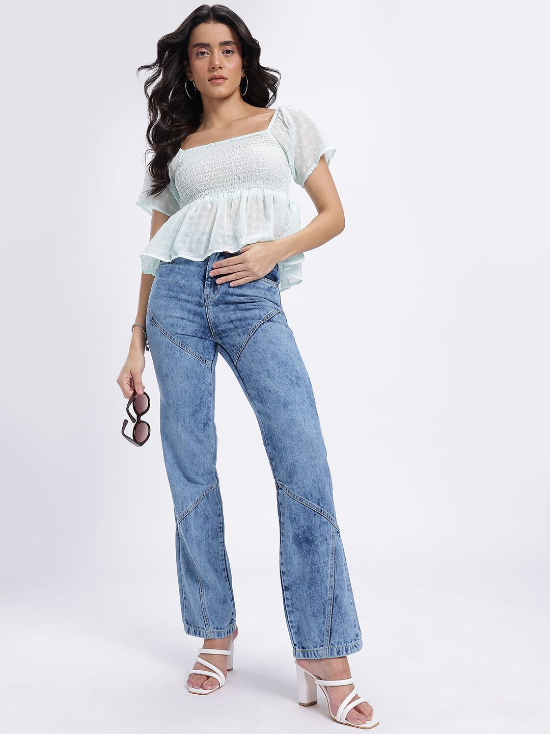 DressBerry Women Regular Fit Faded Panelled Jeans