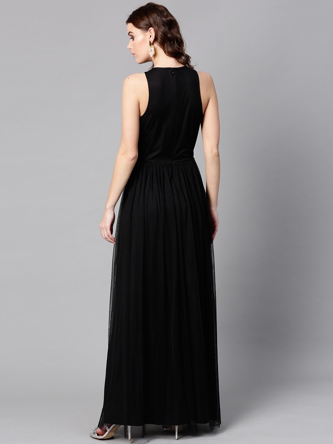 STREET 9 Women Black Net Embellished Detail Maxi Dress