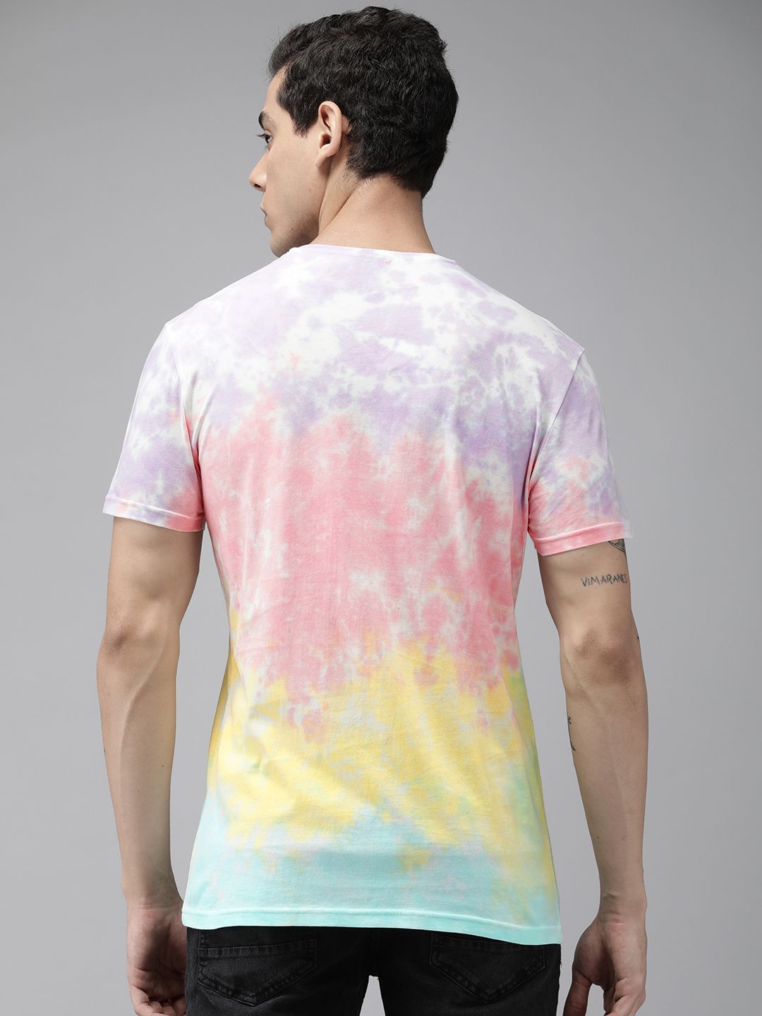 THE BEAR HOUSE Men Pink & Yellow Tie and Dye Pure Cotton Slim Fit T-shirt