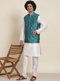 SOJANYA Mandarin Collar Straight Kurta with Pyjamas with Woven Design Nehru Jacket