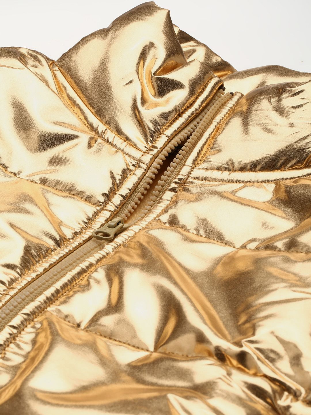 SASSAFRAS Women Gold-Toned Crop Padded Jacket