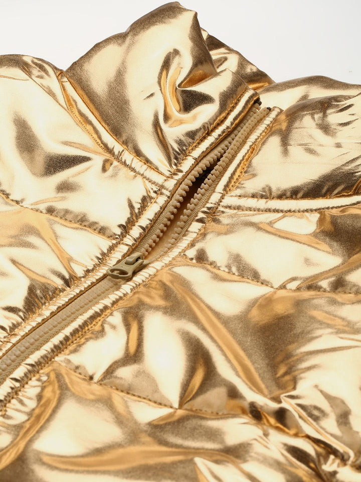 SASSAFRAS Women Gold-Toned Crop Padded Jacket