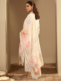 Indo Era Women Floral Embroidered Regular Thread Work Pure Cotton Kurta with Trousers & With Dupatta