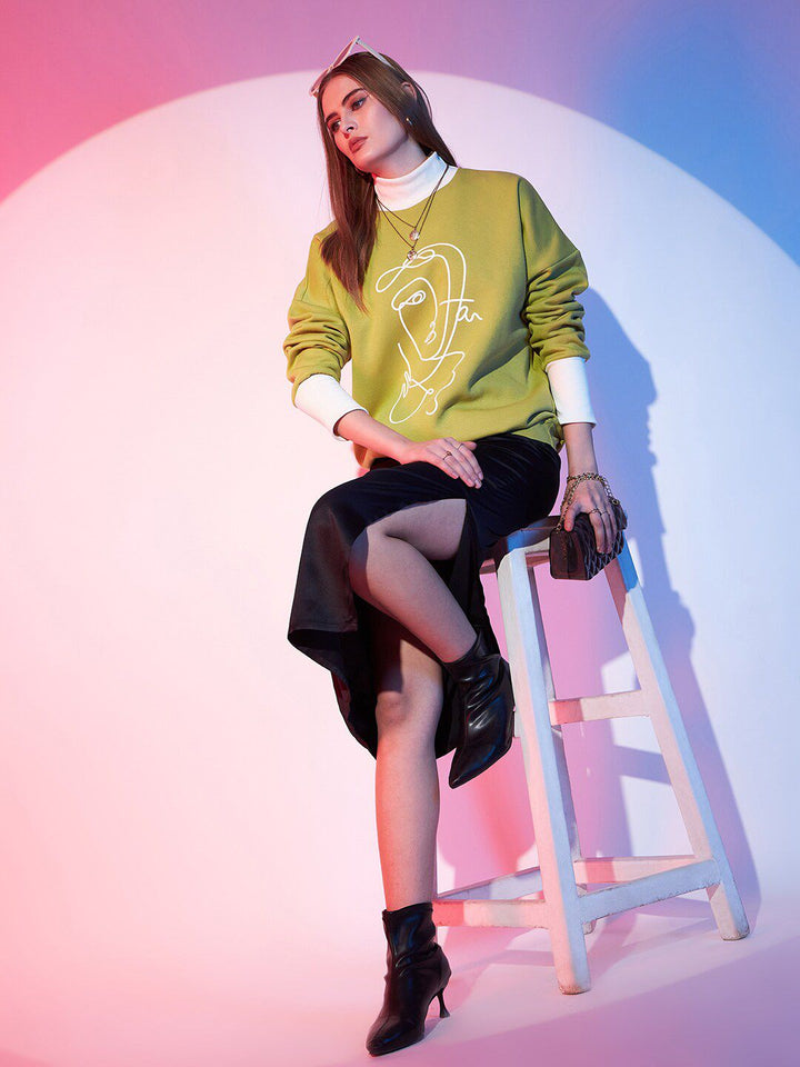 Street 9 Grafik Bercetak Turtle Neck Fleece Pullover Sweatshirt