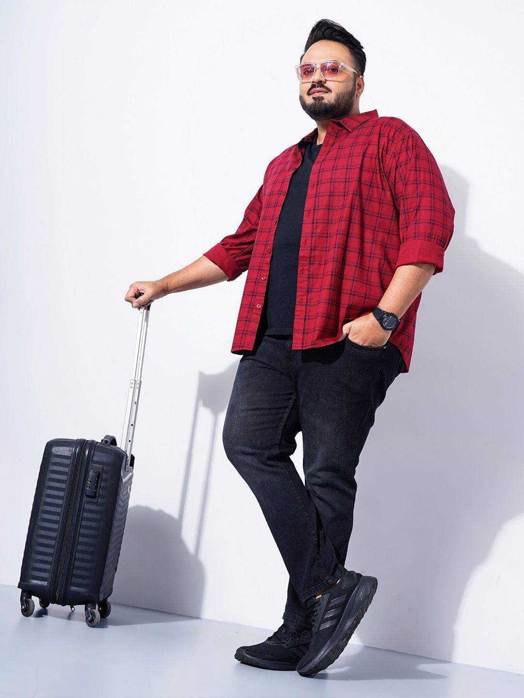 The Indian Garage Co Plus Size Windowpane Checked Cotton Casual Shirt