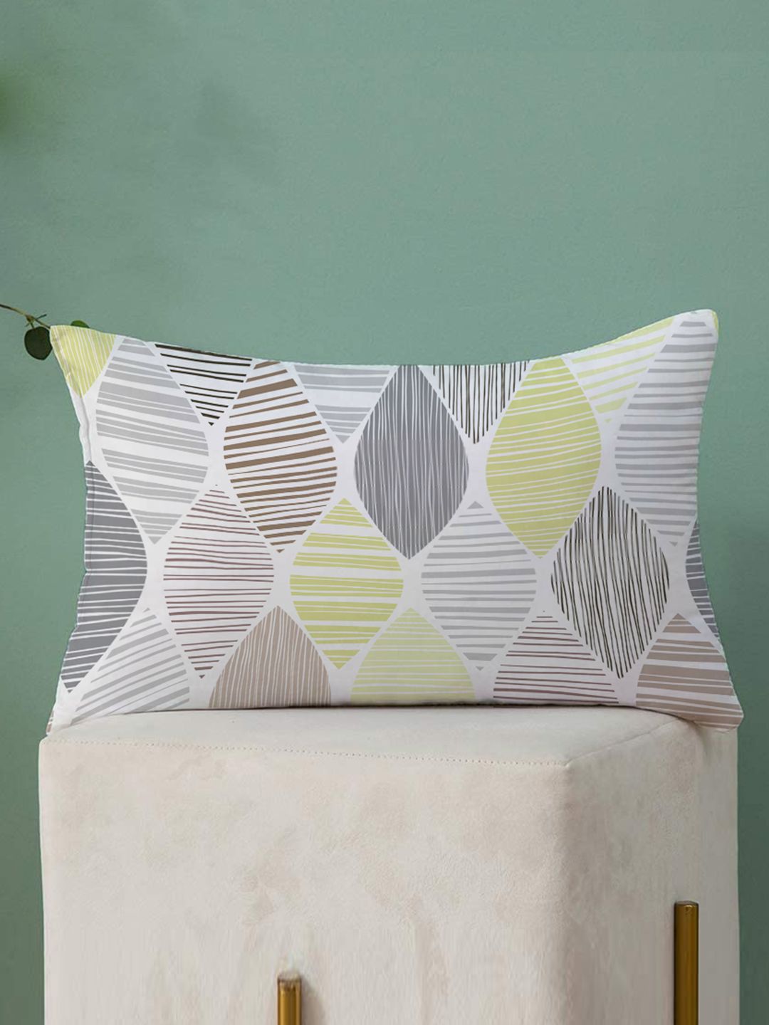 STITCHNEST Yellow & Grey Set of 2 Geometric Rectangle Cushion Covers