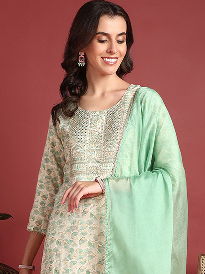 KALINI Women Embroidered Regular Kurta with Trousers & With Dupatta