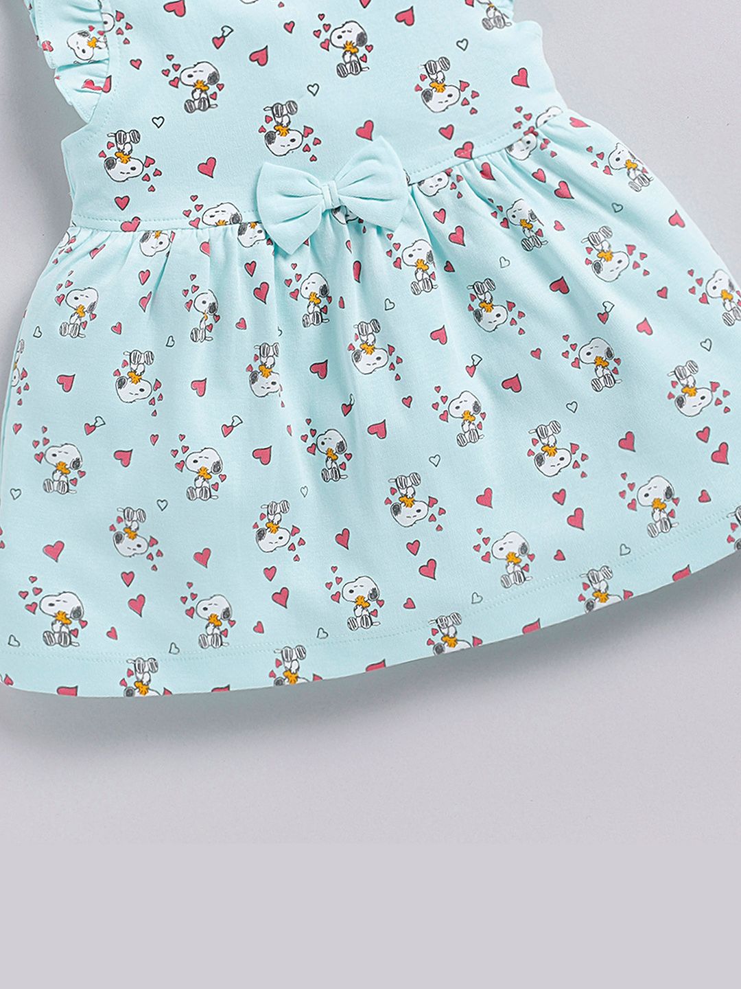 Happy Faces Girls Cotton Printed Flutter Sleeve Fit & Flare Dress
