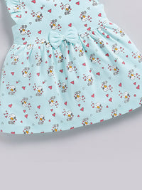 Happy Faces Girls Cotton Printed Flutter Sleeve Fit & Flare Dress