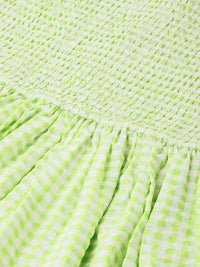 DressBerry Playful Bodice Smocked Tie-Up Straps Seersucker Checked A-line Dress