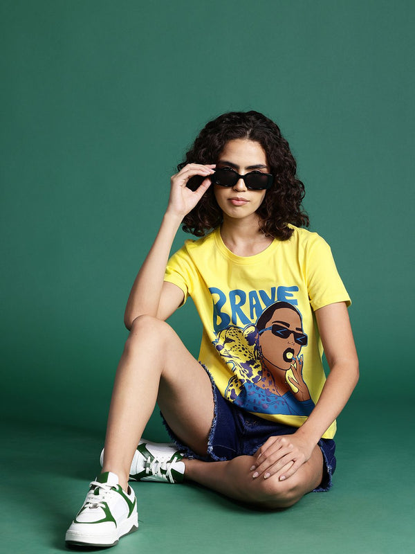 DressBerry Graphic Printed Drop-Shoulder Sleeve T-shirt