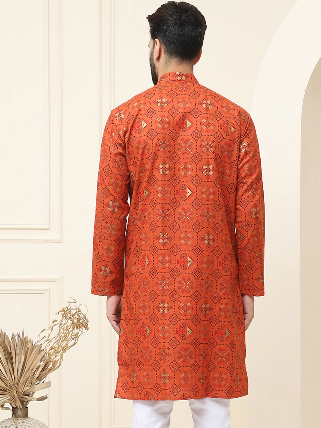 SOJANYA Mandarin Collar Ethnic Motifs Printed Cotton Linen Kurta