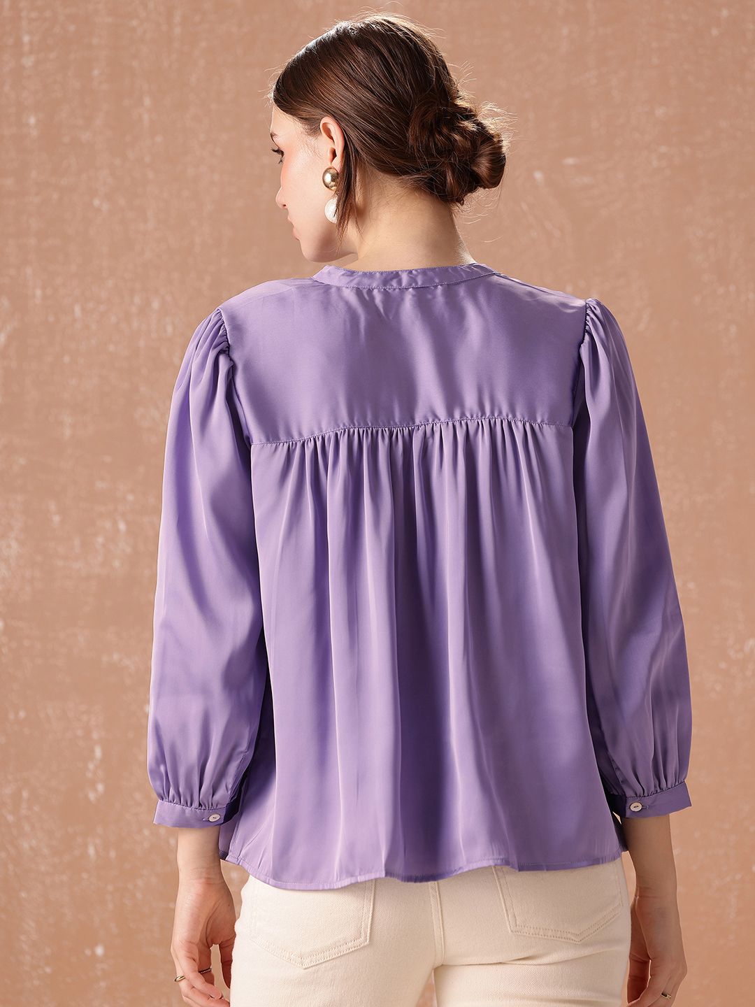 all about you Band Collar Gathers Semiformal Shirt