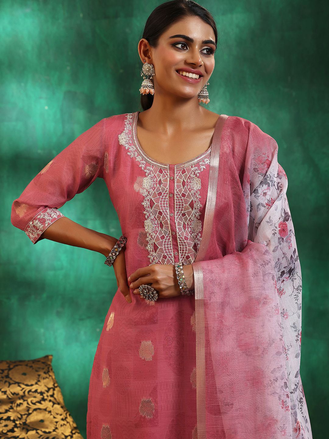 Libas Women Ethnic Motifs Regular Sequinned Kurta with Trousers & With Dupatta