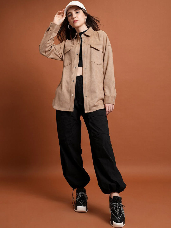 Tokyo Talkies Beige Spread Collar Tailored Jacket
