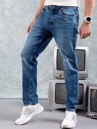 The Indian Garage Co Men Slim Fit Mildly Distressed Light Fade Jeans