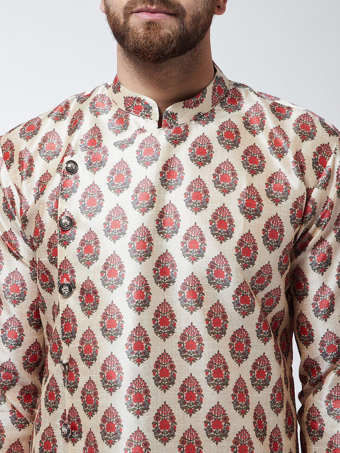 SOJANYA Men Red & Beige Printed Straight Kurta