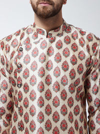 SOJANYA Men Red & Beige Printed Straight Kurta