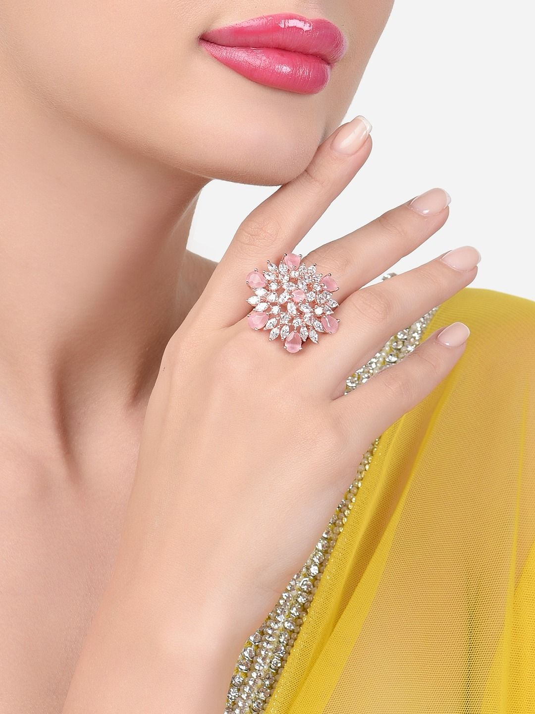 Zaveri Pearls Rose Gold-Plated CZ-Studded Adjustable Finger Rings