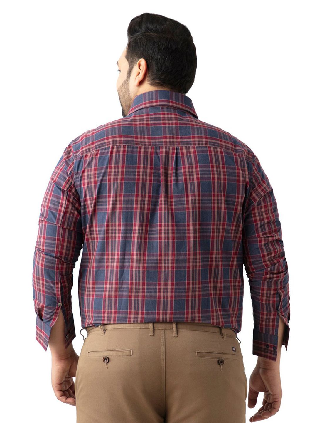 RARE RABBIT Men Comfort Fit Spread Collar Tartan Checked Cotton Formal Shirt