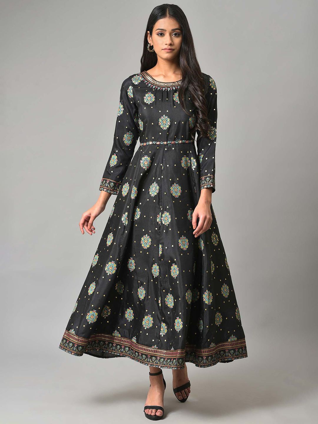 W Black Ethnic Motifs Maxi Dress