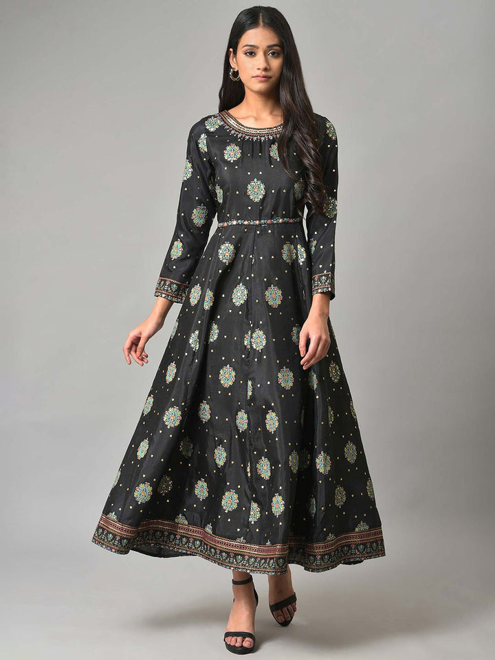 W Black Ethnic Motifs Maxi Dress